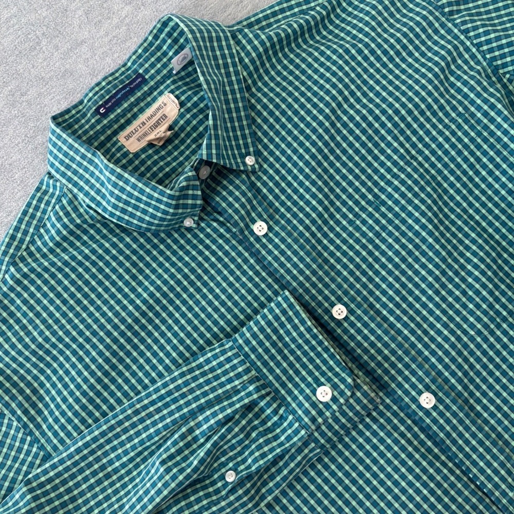 Duluth Trading Co Wrinklefighter Mens 2XL Green Gingham Magnet Button Down Shirt - Picture 1 of 8